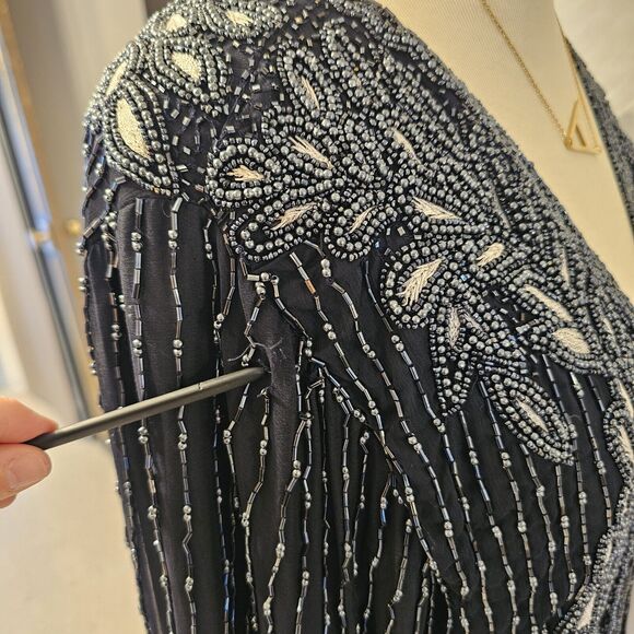 Vintage Jacket Womens Sz 18* Black Silk Sequins Beads Blazer Evening Formal - Picture 5 of 8